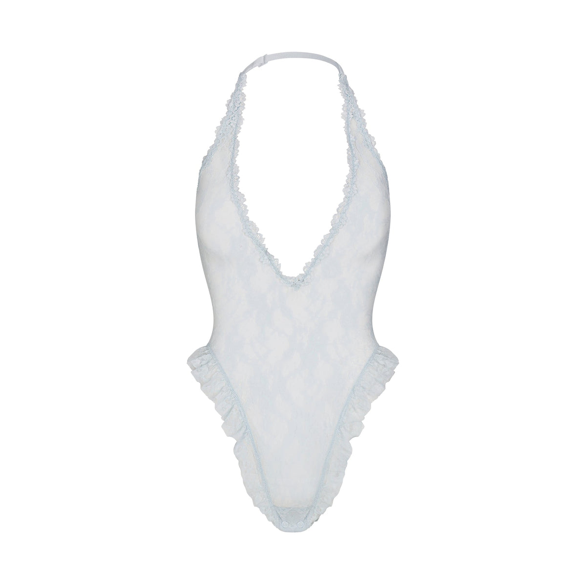 STRETCH LACE DEEP PLUNGE TEDDY | POWDER BLUE FLAT ON A WHITE BACKGROUND | FLT