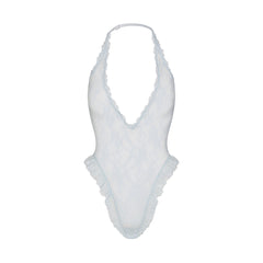 STRETCH LACE DEEP PLUNGE TEDDY | POWDER BLUE FLAT ON A WHITE BACKGROUND | FLT