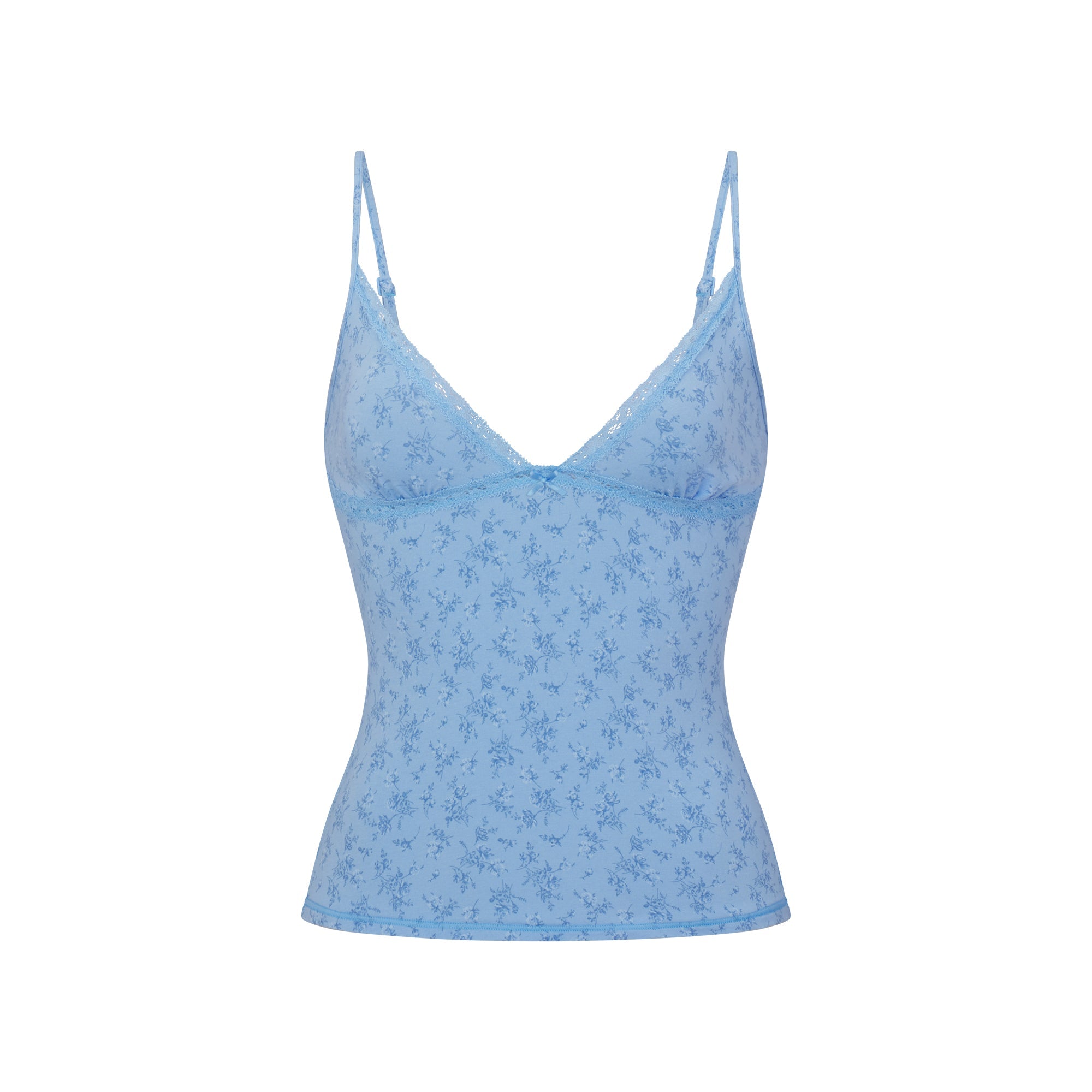 LIGHTWEIGHT COTTON LACE CAMI AND BOY SHORT SET | SURF DAINTY FLORAL PRINT FLAT ON A WHITE BACKGROUND | FLT