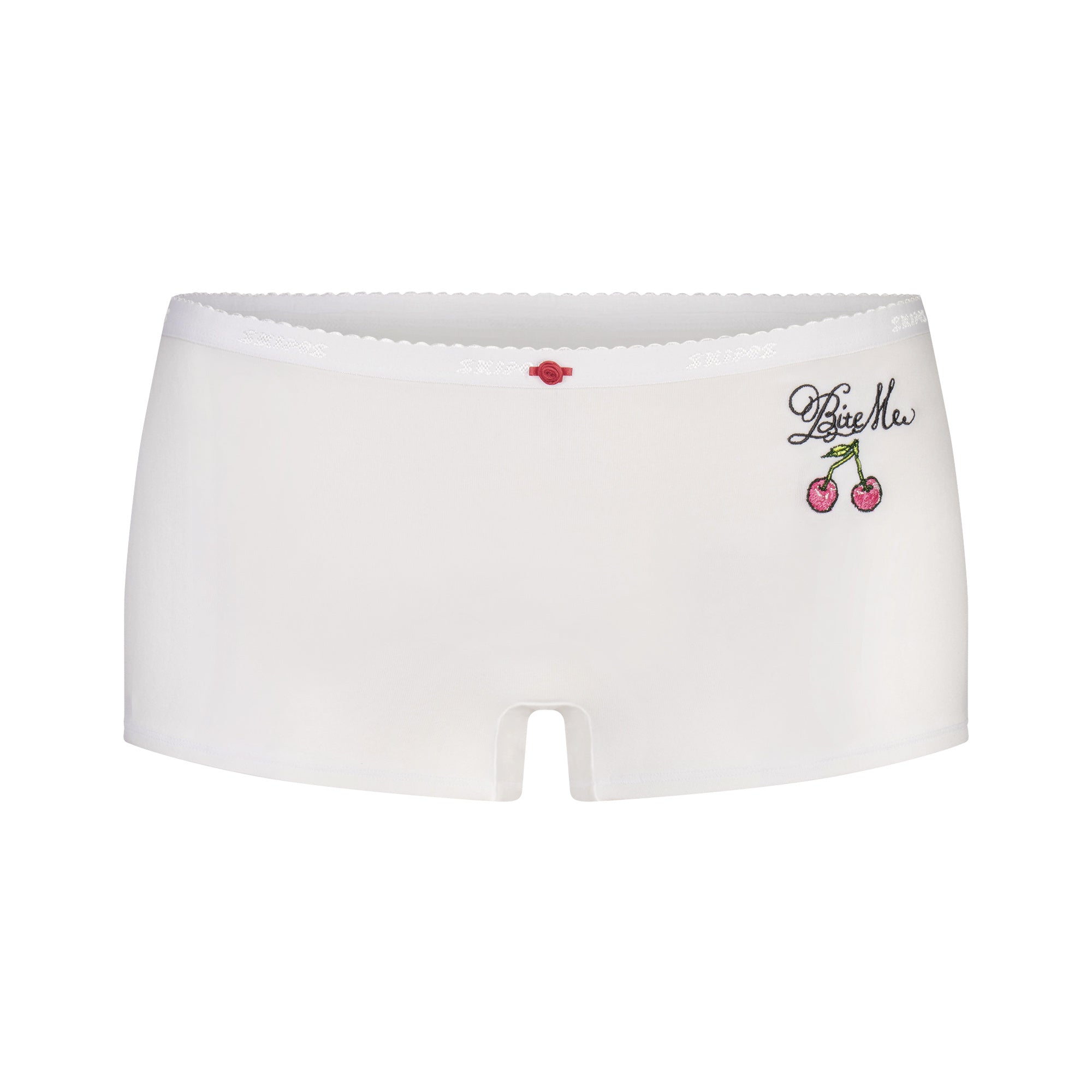 LIGHTWEIGHT COTTON LOGO PICOT CAMI AND BOY SHORT SET | SNOW CONTRAST FLAT ON A WHITE BACKGROUND