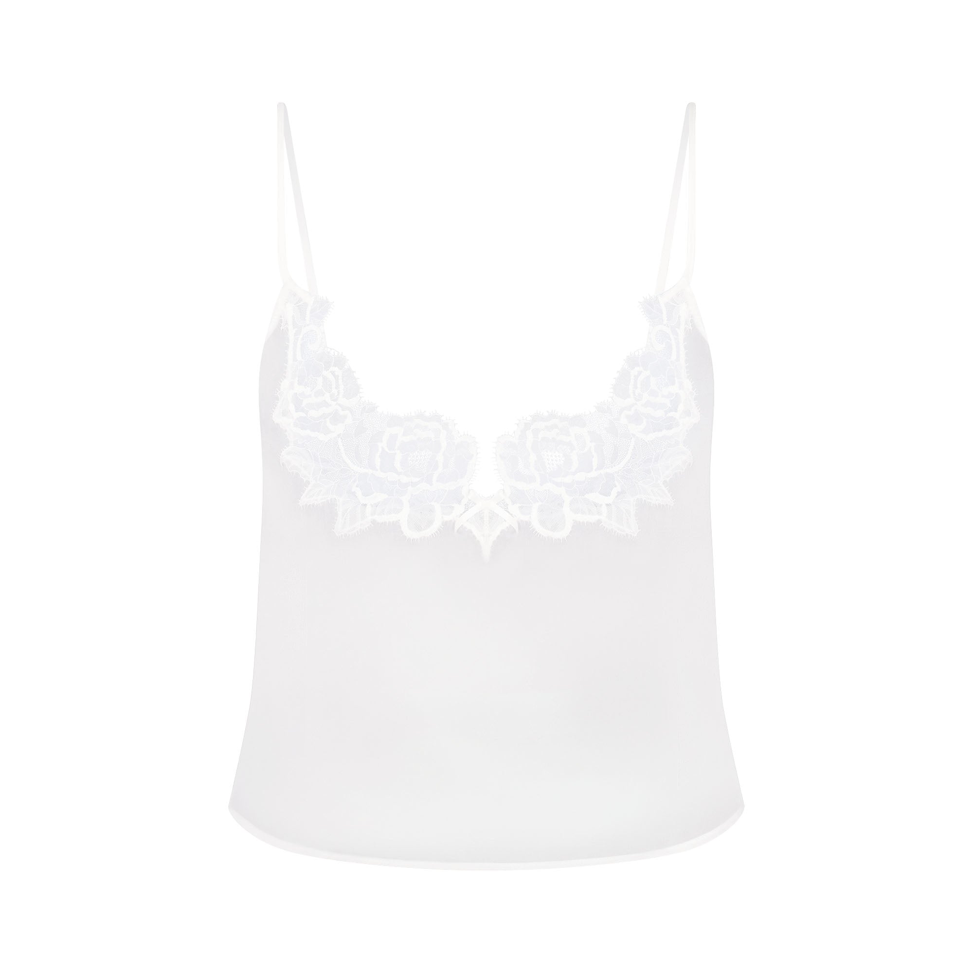 SKIMS ROMANCE CAMI AND SHORT SET | IVORY LAYS FLAT ON A WHITE BACKGROUND | FLT 