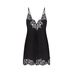 SILK LACE MINI SLIP DRESS | ONYX FLAT ON A WHITE BACKGROUND | FLT