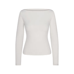 COTTON JERSEY LONG SLEEVE BOATNECK TOP | MARBLEFLAT ON A WHITE BACKGROUND | FLT