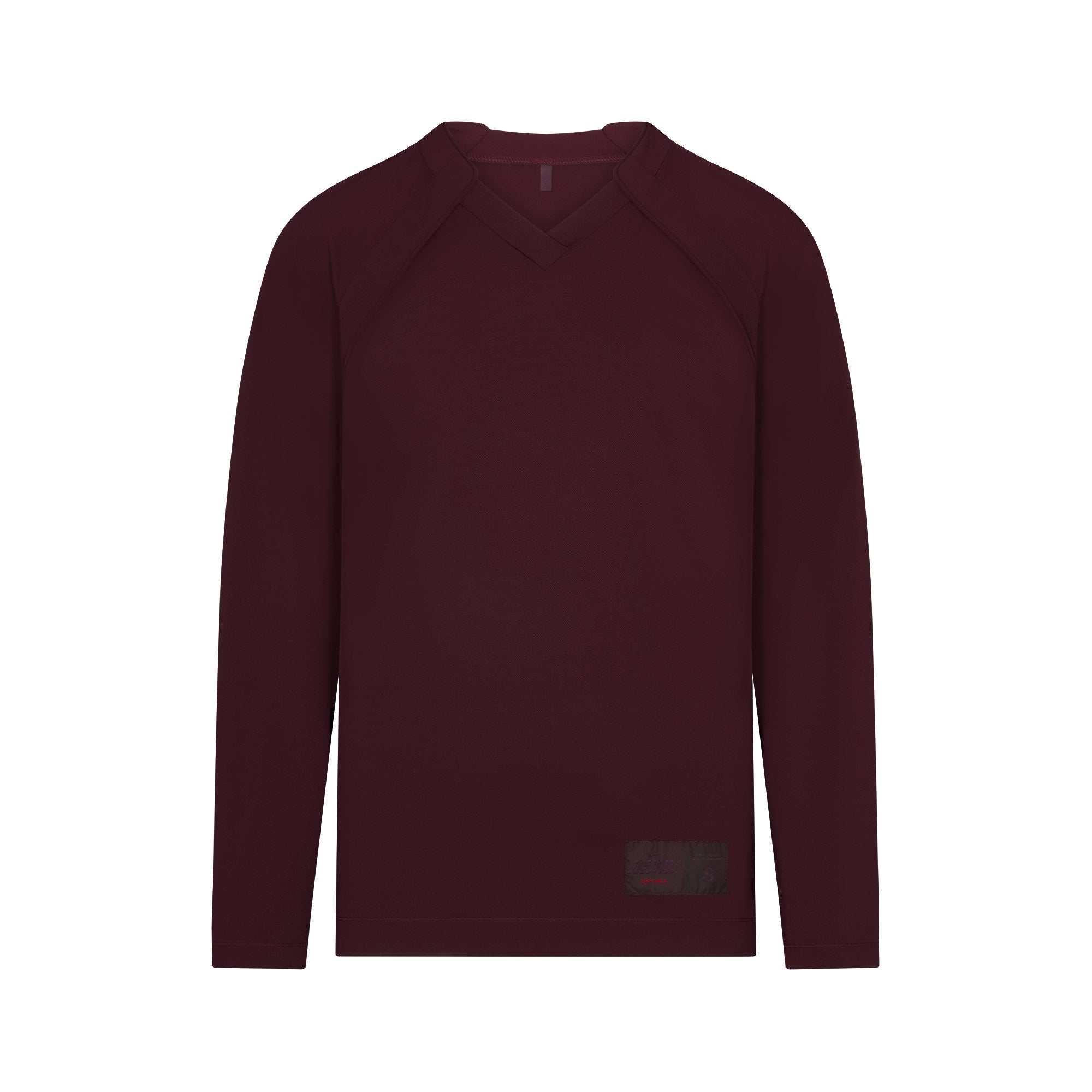 NikeSKIMS AIRY V-NECK OVERSIZED LONG SLEEVE TOP | CURRANT FLAT ON A WHITE BACKGROUND | FLT