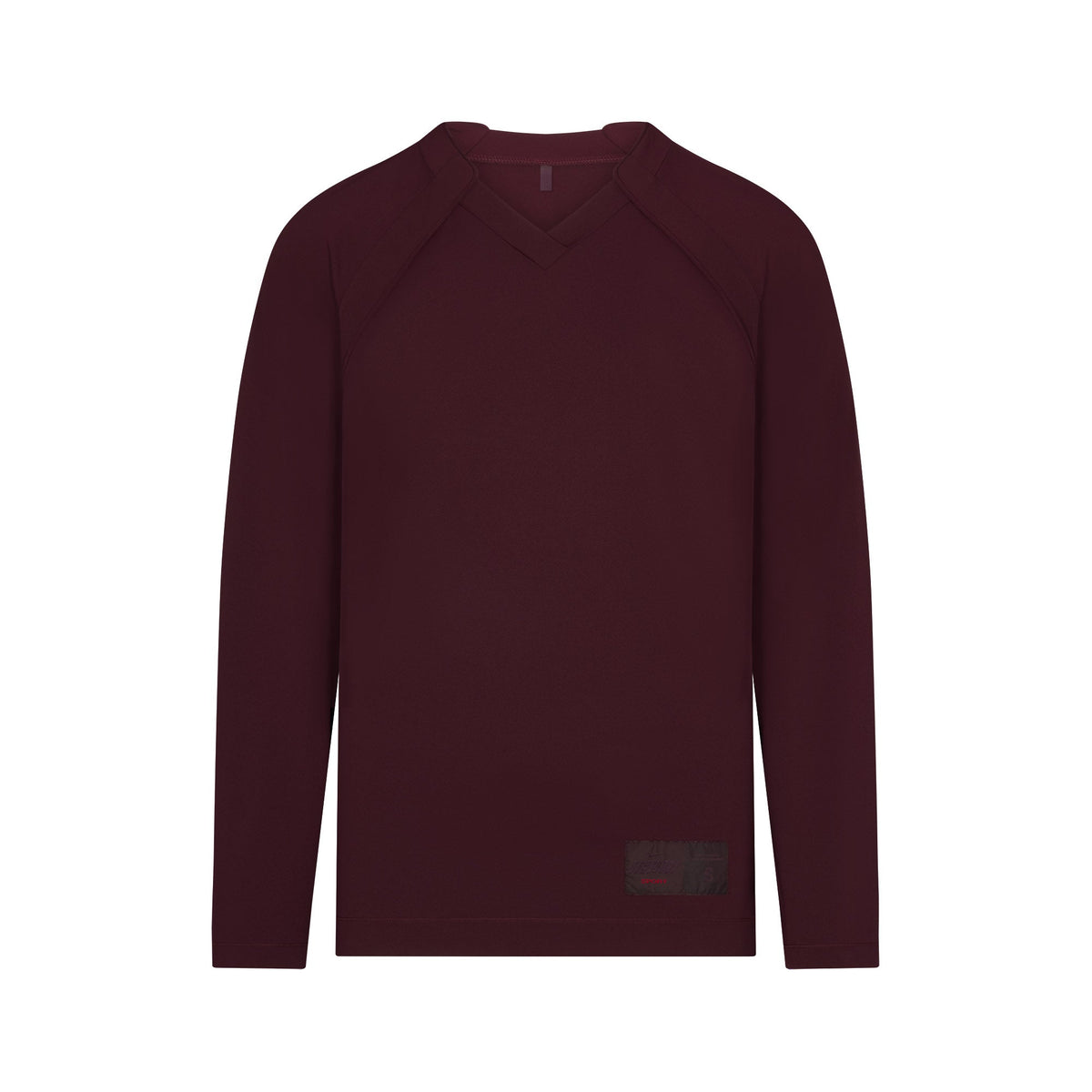 NikeSKIMS AIRY V-NECK OVERSIZED LONG SLEEVE TOP | CURRANT FLAT ON A WHITE BACKGROUND | FLT