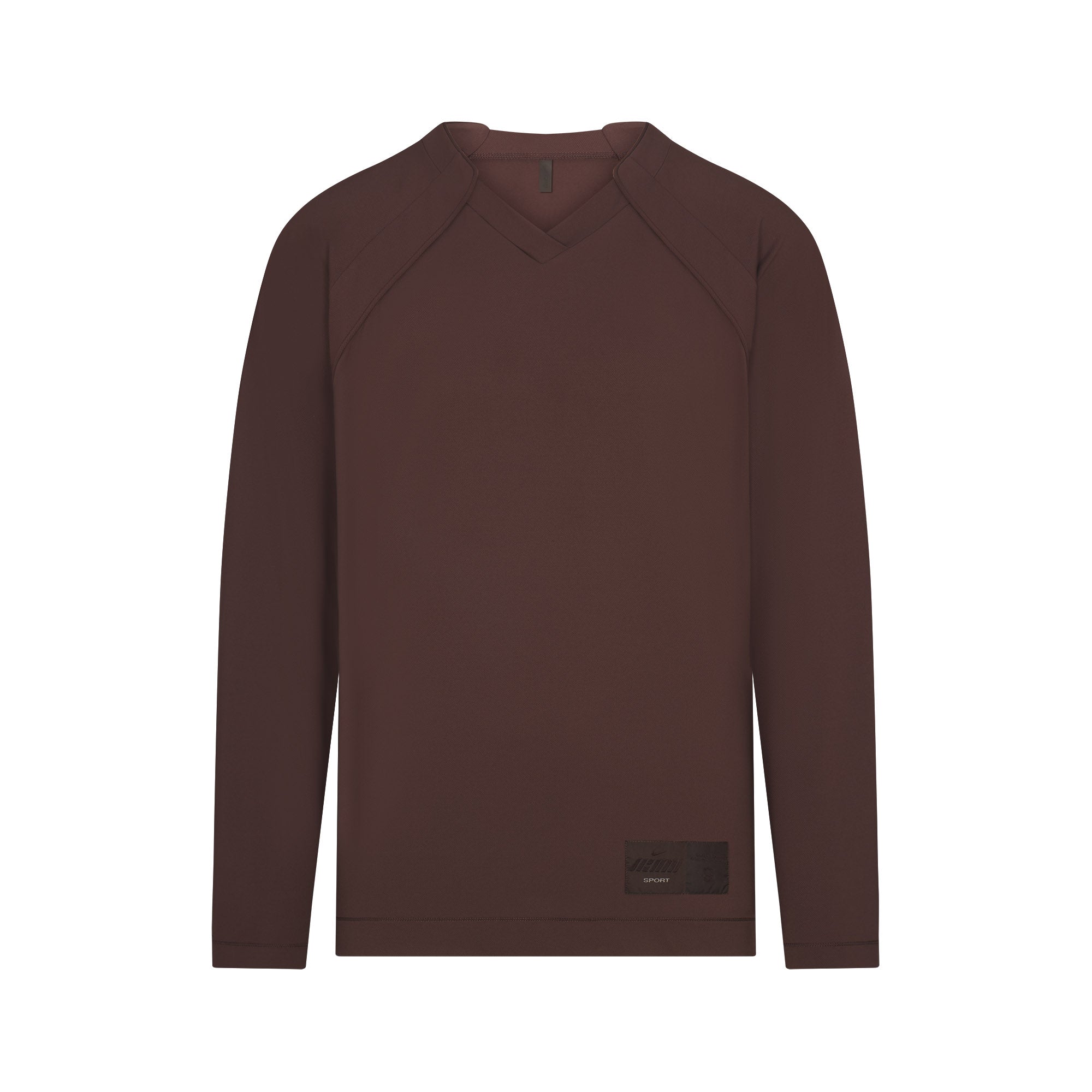 NikeSKIMS AIRY V-NECK OVERSIZED LONG SLEEVE TOP | DARK SEPIA FLAT ON A WHITE BACKGROUND | FLT