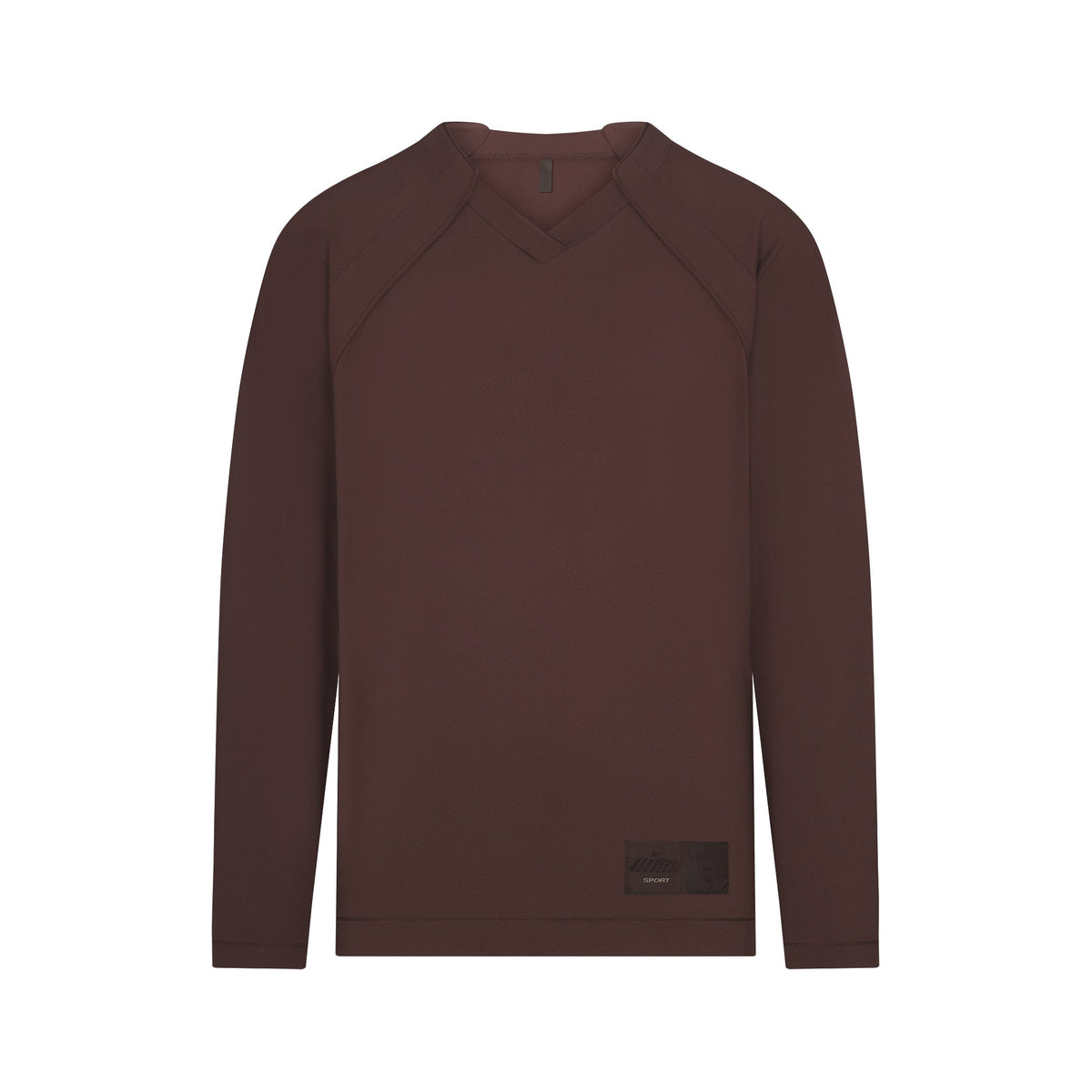 NikeSKIMS AIRY V-NECK OVERSIZED LONG SLEEVE TOP | DARK SEPIA FLAT ON A WHITE BACKGROUND | FLT