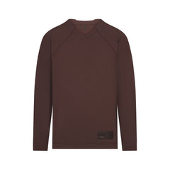 NikeSKIMS AIRY V-NECK OVERSIZED LONG SLEEVE TOP | DARK SEPIA FLAT ON A WHITE BACKGROUND | FLT