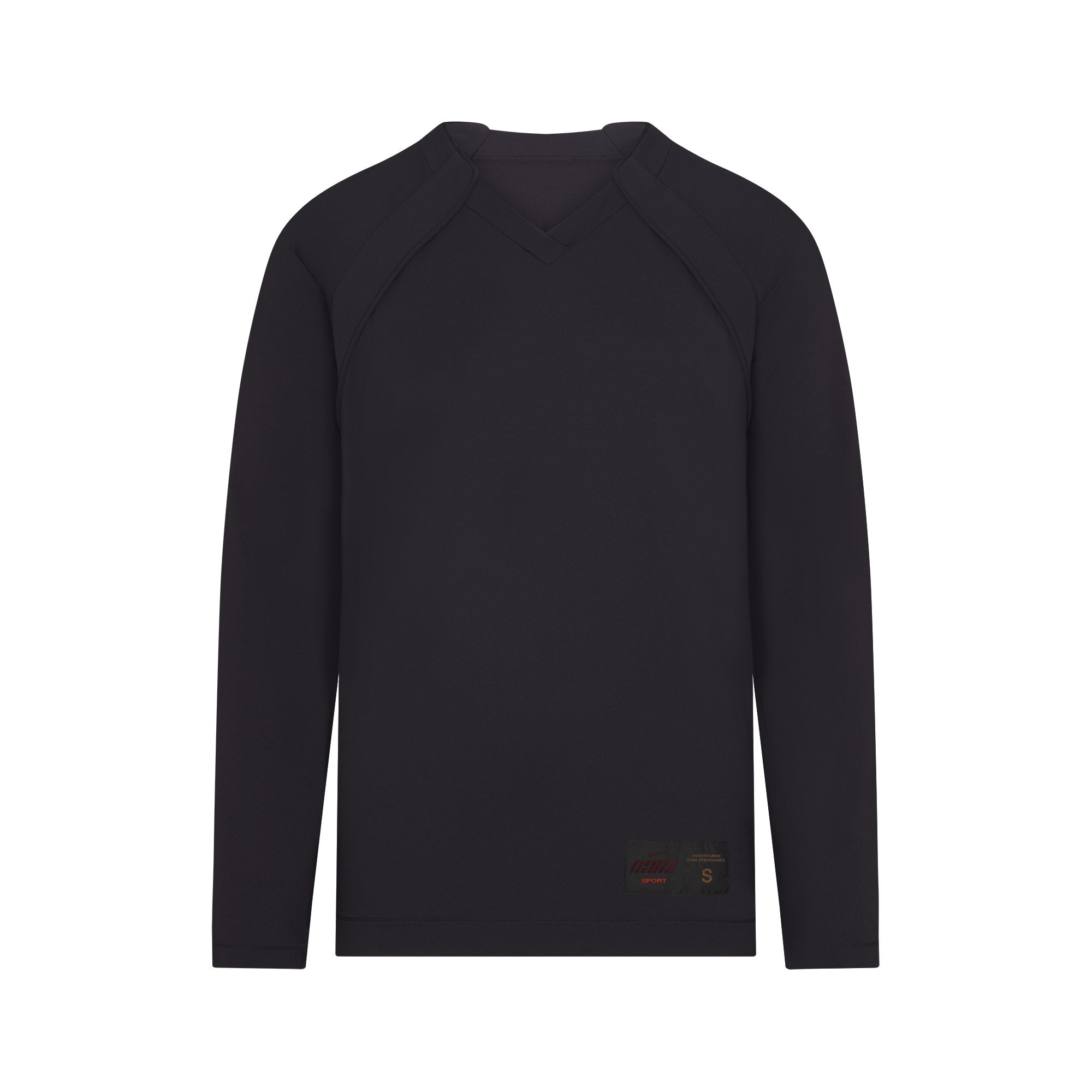 NikeSKIMS AIRY V-NECK OVERSIZED LONG SLEEVE TOP | OBSIDIAN FLAT ON A WHITE BACKGROUND | FLT