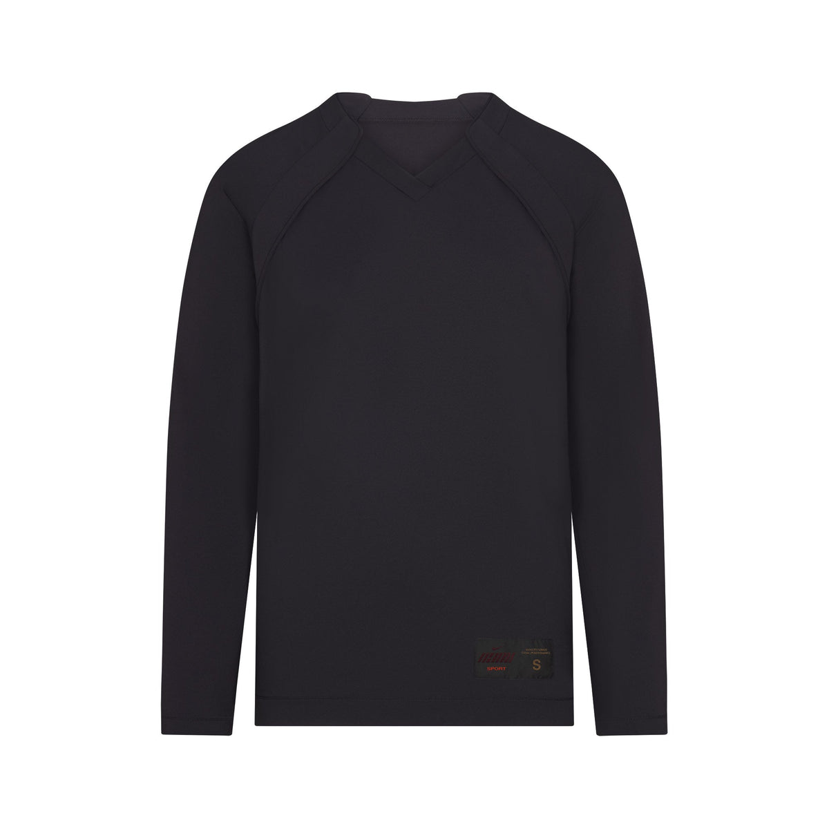 NikeSKIMS AIRY V-NECK OVERSIZED LONG SLEEVE TOP | OBSIDIAN FLAT ON A WHITE BACKGROUND | FLT