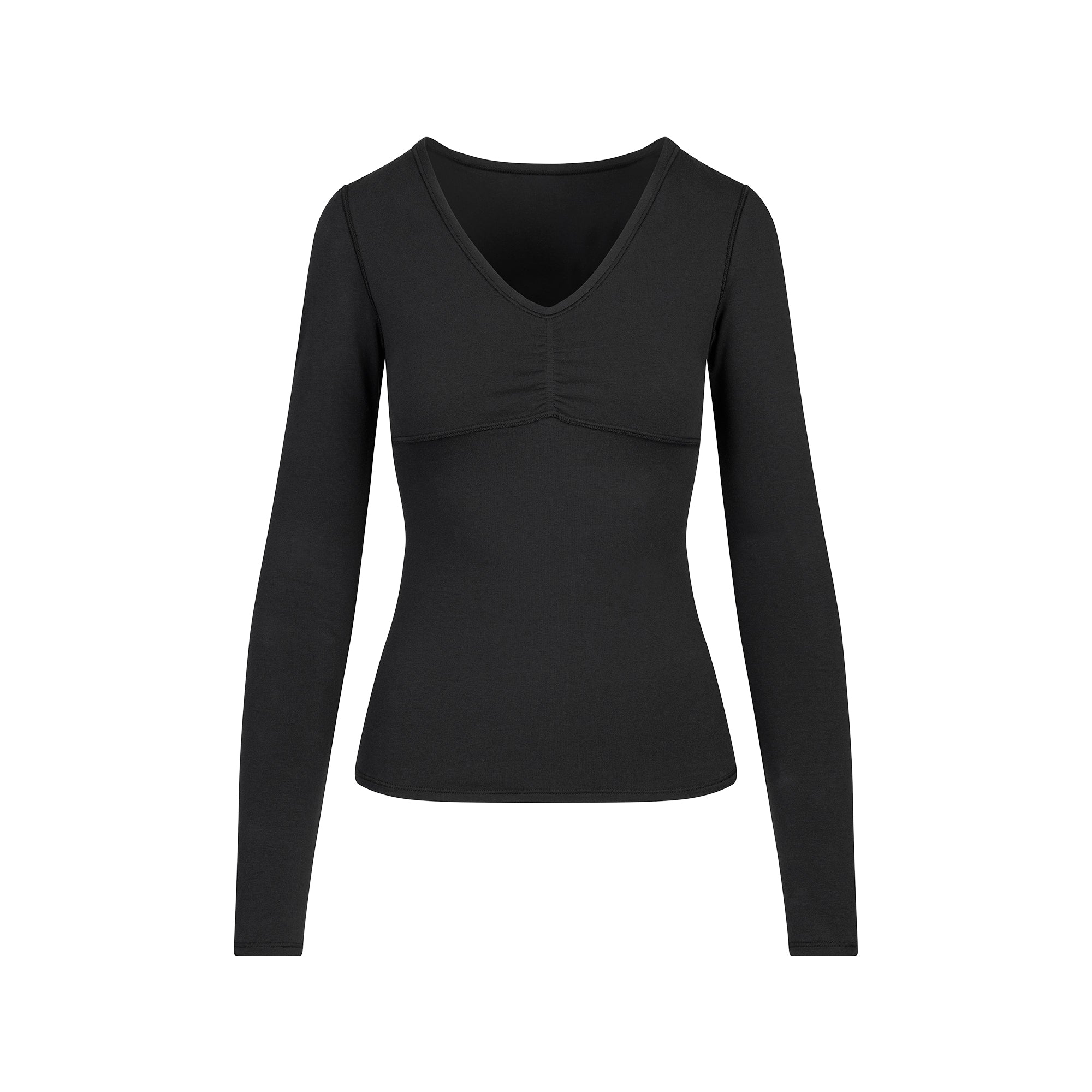 COTTON JERSEY SHIRRED BUST LONG SLEEVE | SOOT FLAT ON A WHITE BACKGROUND | FLT