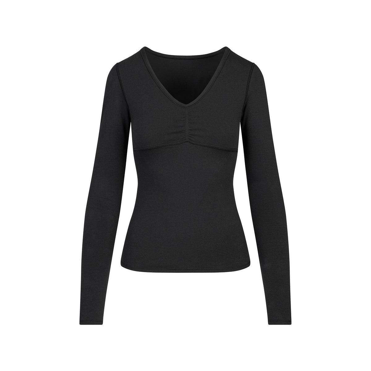 COTTON JERSEY SHIRRED BUST LONG SLEEVE | SOOT FLAT ON A WHITE BACKGROUND | FLT