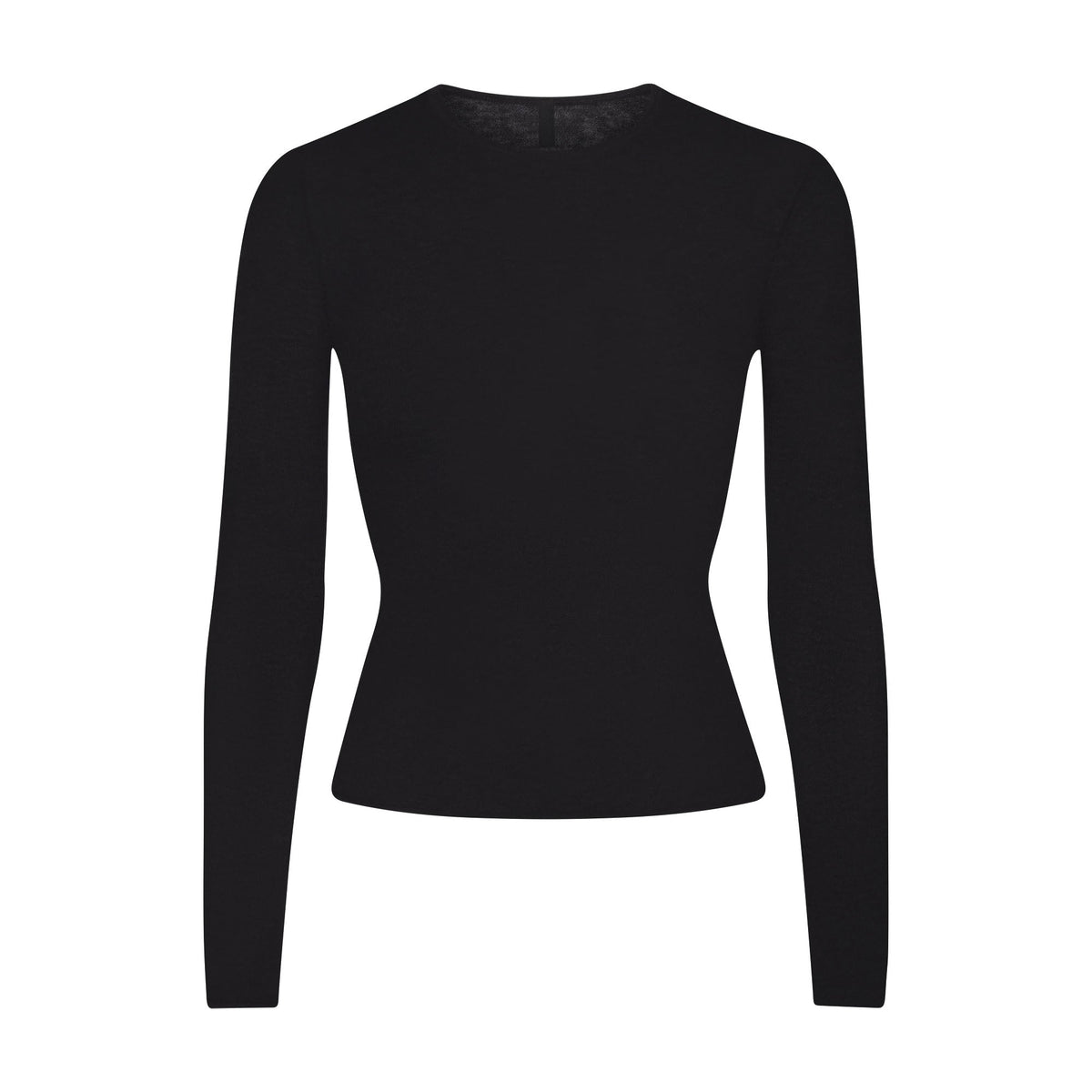 FEATHERWEIGHT CASHMERE LONG SLEEVE TOP | ONYX FLAT ON A WHITE BACKGROUND | FLT