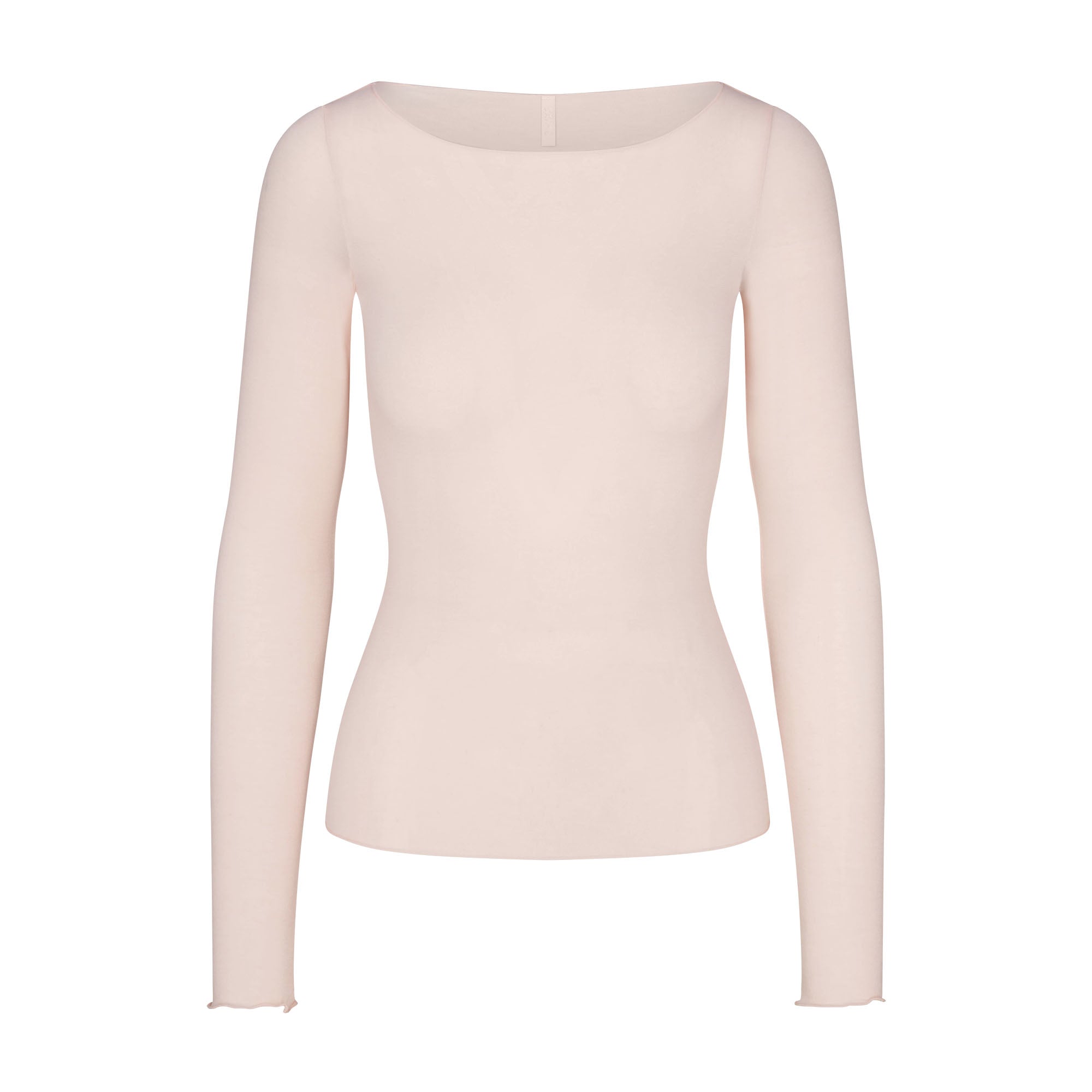 SHEER MODAL LONG SLEEVE BOATNECK TOP | PRIMROSE FLAT ON A WHITE BACKGROUND | FLT