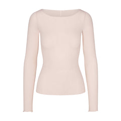 SHEER MODAL LONG SLEEVE BOATNECK TOP | PRIMROSE FLAT ON A WHITE BACKGROUND | FLT