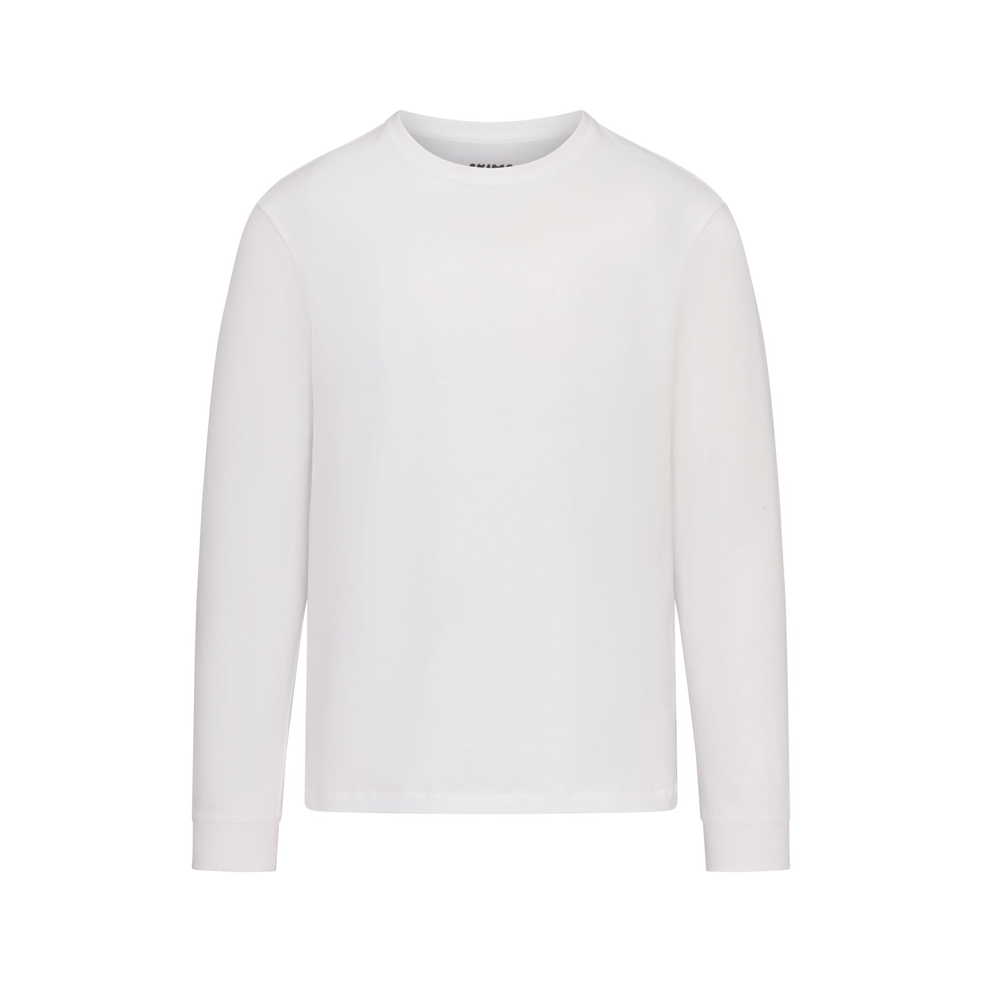 SKIMS COTTON MENS CLASSIC LONG SLEEVE T-SHIRT | CHALK FLAT ON A WHITE BACKGROUND | FLT