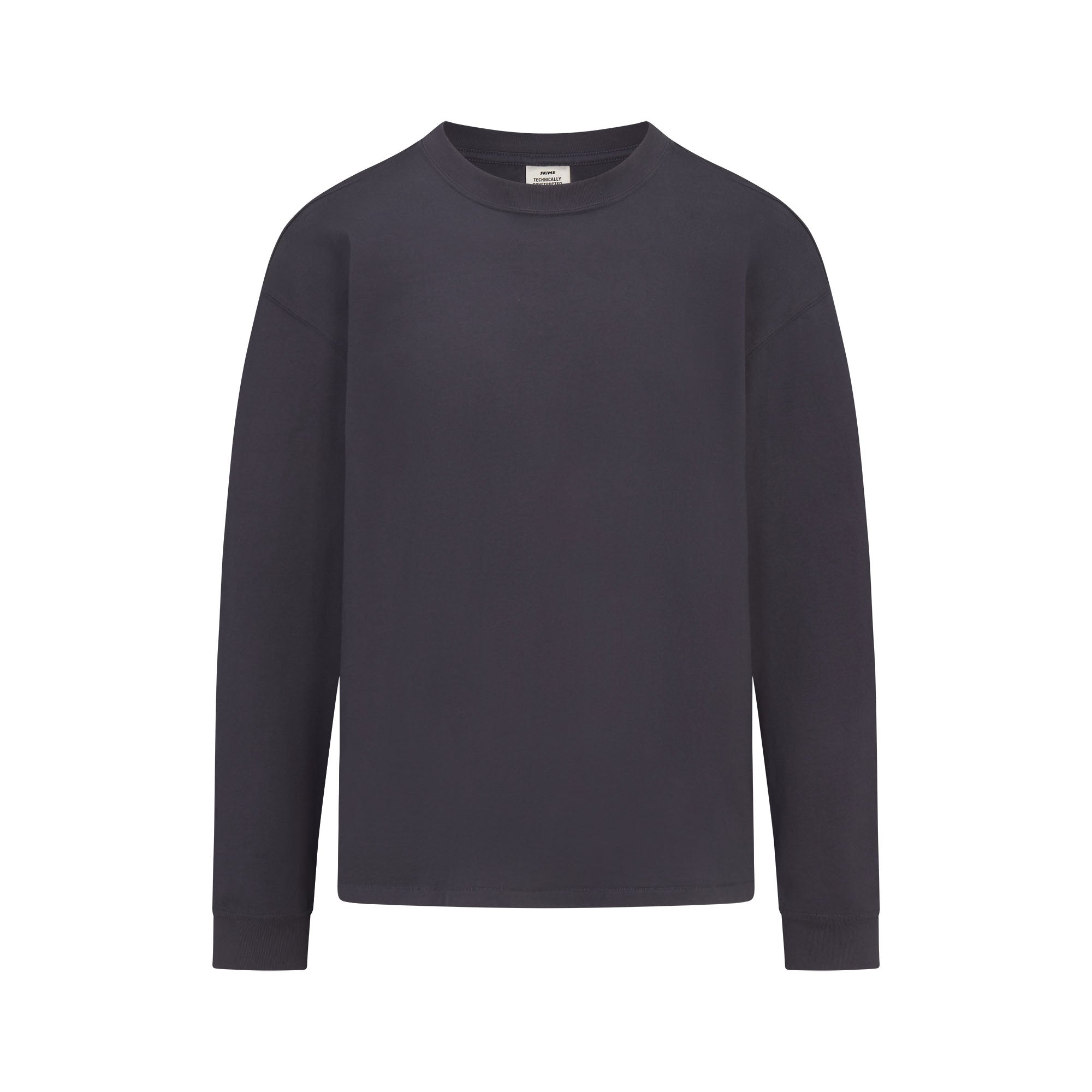 HEAVYWEIGHT COTTON MENS RELAXED LONG SLEEVE T-SHIRT | RAVEN FLAT ON A WHITE BACKGROUND | FLT