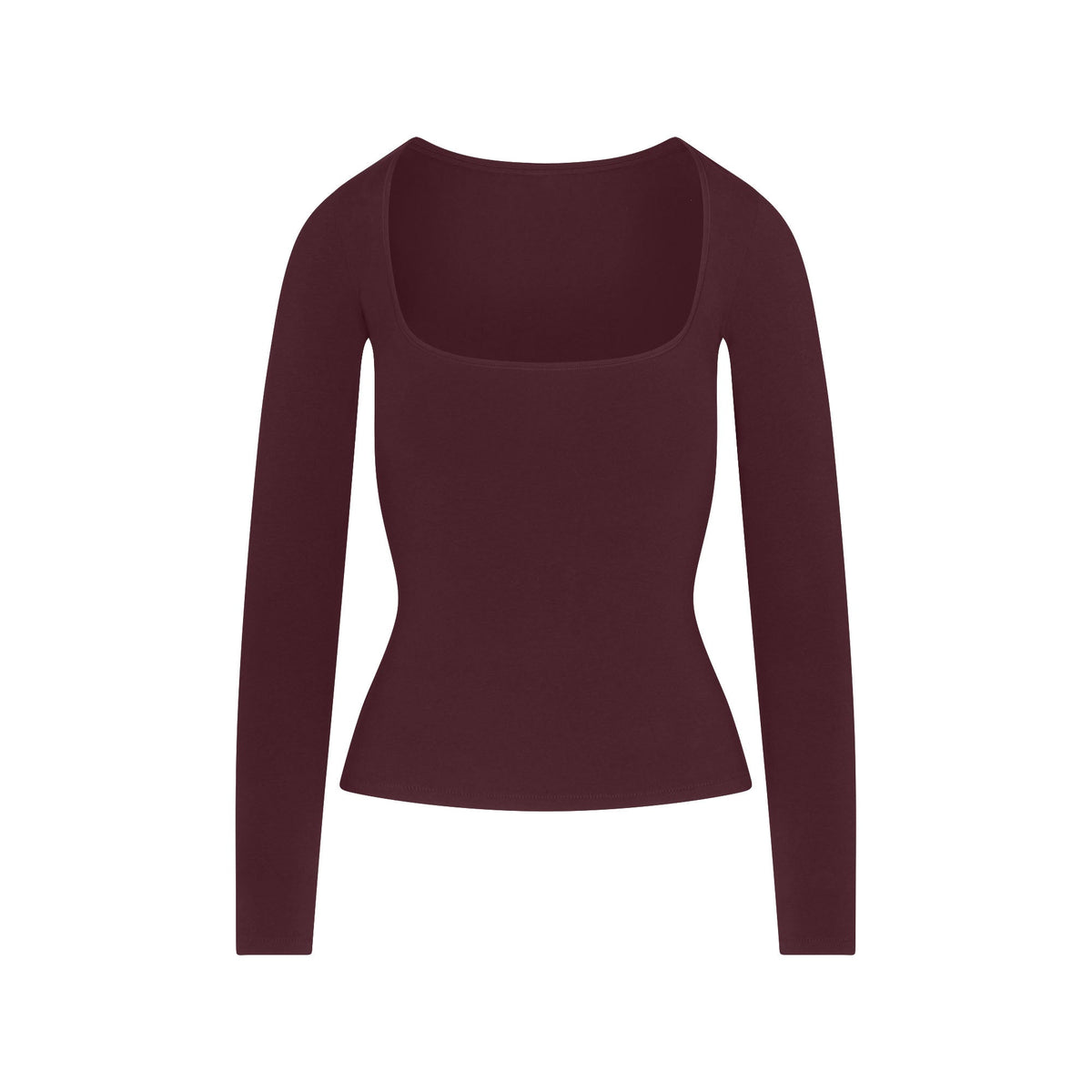 COTTON JERSEY SCOOP NECK LONG SLEEVE TOP | CURRANT FLAT ON A WHITE BACKGROUND | FLT