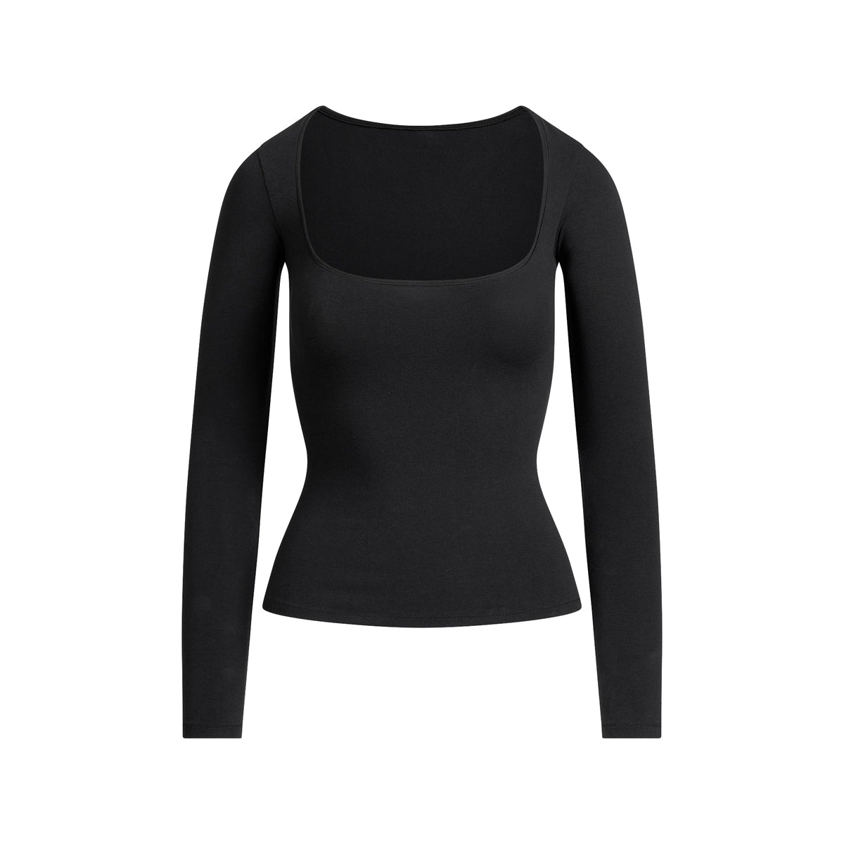 COTTON JERSEY SCOOP NECK LONG SLEEVE TOP | SOOT FLAT ON A WHITE BACKGROUND | FLT