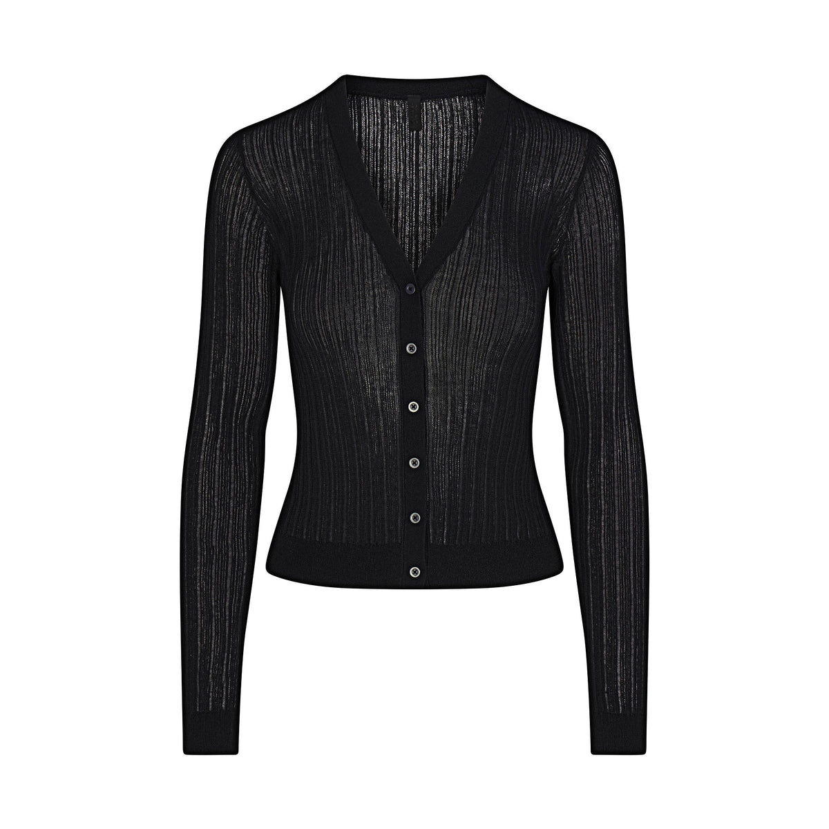 SHEER KNIT CARDIGAN | ONYX FLAT ON A WHITE BACKGROUND | FLT