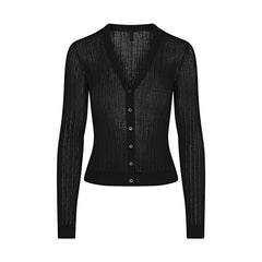 SHEER KNIT CARDIGAN | ONYX FLAT ON A WHITE BACKGROUND | FLT