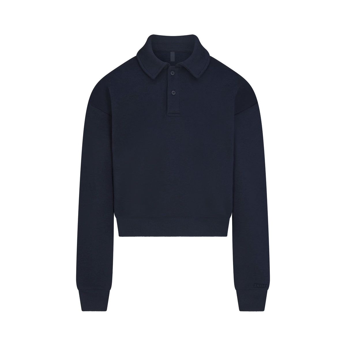COTTON FLEECE POLO SWEATSHIRT | NAVY & LAYS FLAT ON A WHITE BACKGROUND | FLT