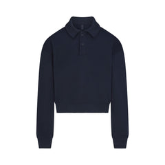 COTTON FLEECE POLO SWEATSHIRT | NAVY & LAYS FLAT ON A WHITE BACKGROUND | FLT