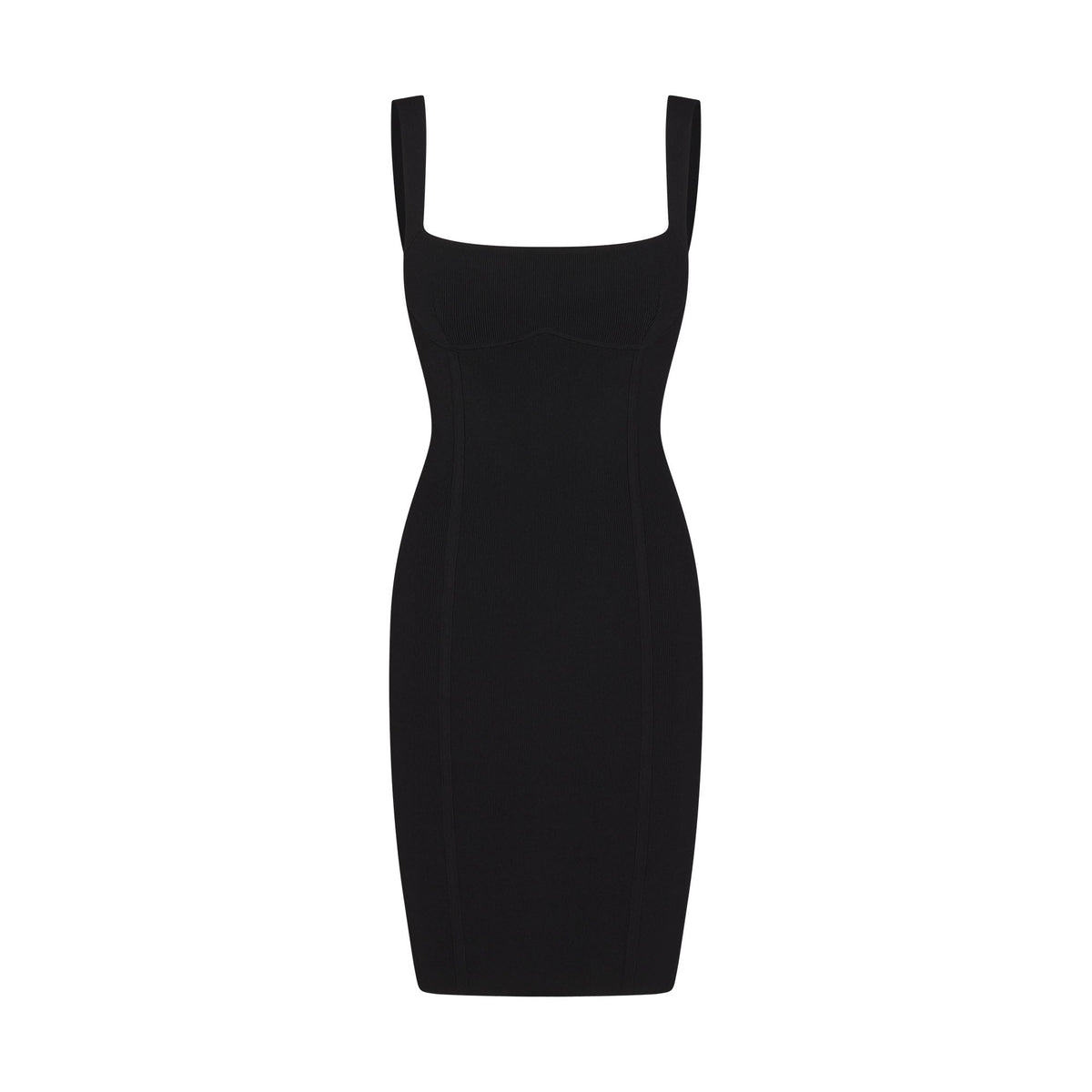 REFINED KNIT MIDI DRESS | OBSIDIAN FLAT ON A WHITE BACKGROUND | FLT