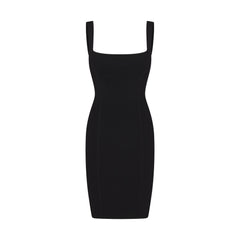 REFINED KNIT MIDI DRESS | OBSIDIAN FLAT ON A WHITE BACKGROUND | FLT