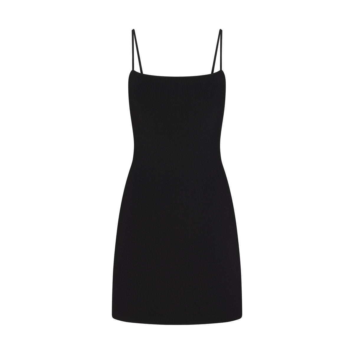 REFINED KNIT MINI DRESS | OBSIDIAN FLAT ON A WHITE BACKGROUND | FLT