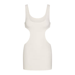 COTTON JERSEY CUT OUT MINI DRESS | MARBLE LAYS FLAT ON A WHITE BACKGROUND | FLT