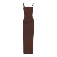 SHEER MODAL LONG DRESS  | COCOA FLAT ON A WHITE BACKGROUND | FLT