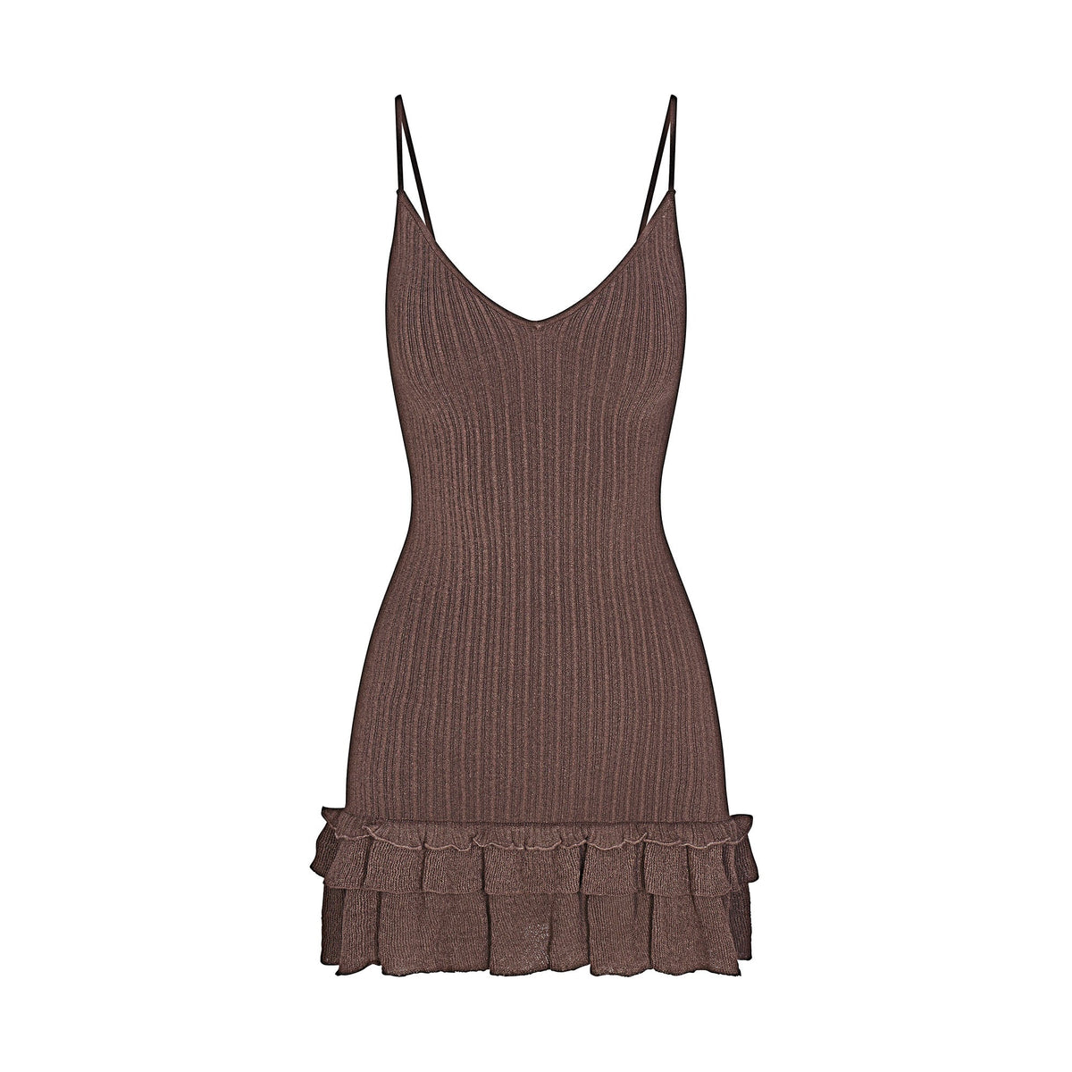 SHEER KNIT RUFFLE DRESS | AMETHYST FLAT ON A WHITE BACKGROUND | FLT