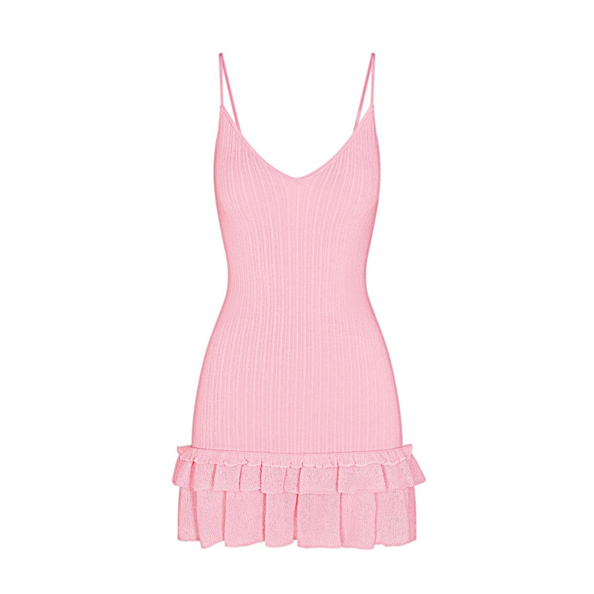 SHEER KNIT RUFFLE DRESS | PEONY FLAT ON A WHITE BACKGROUND | FLT
