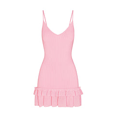 SHEER KNIT RUFFLE DRESS | PEONY FLAT ON A WHITE BACKGROUND | FLT