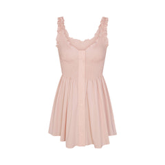 COTTON POPLIN MINI SMOCKED DRESS | DUSTY PINK FLAT ON A WHITE BACKGROUND | FLT
