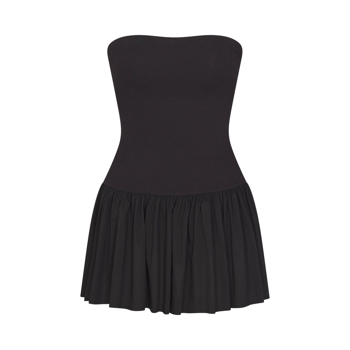 COTTON POPLIN MINI TUBE DRESS | ONYX FLAT ON A WHITE BACKGROUND | FLT