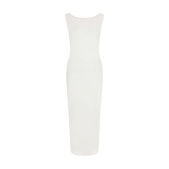 SMOOTH LAYERS CUT OUT LONG DRESS | EGRET LAYS FLAT ON A WHITE BACKGROUND | FLT