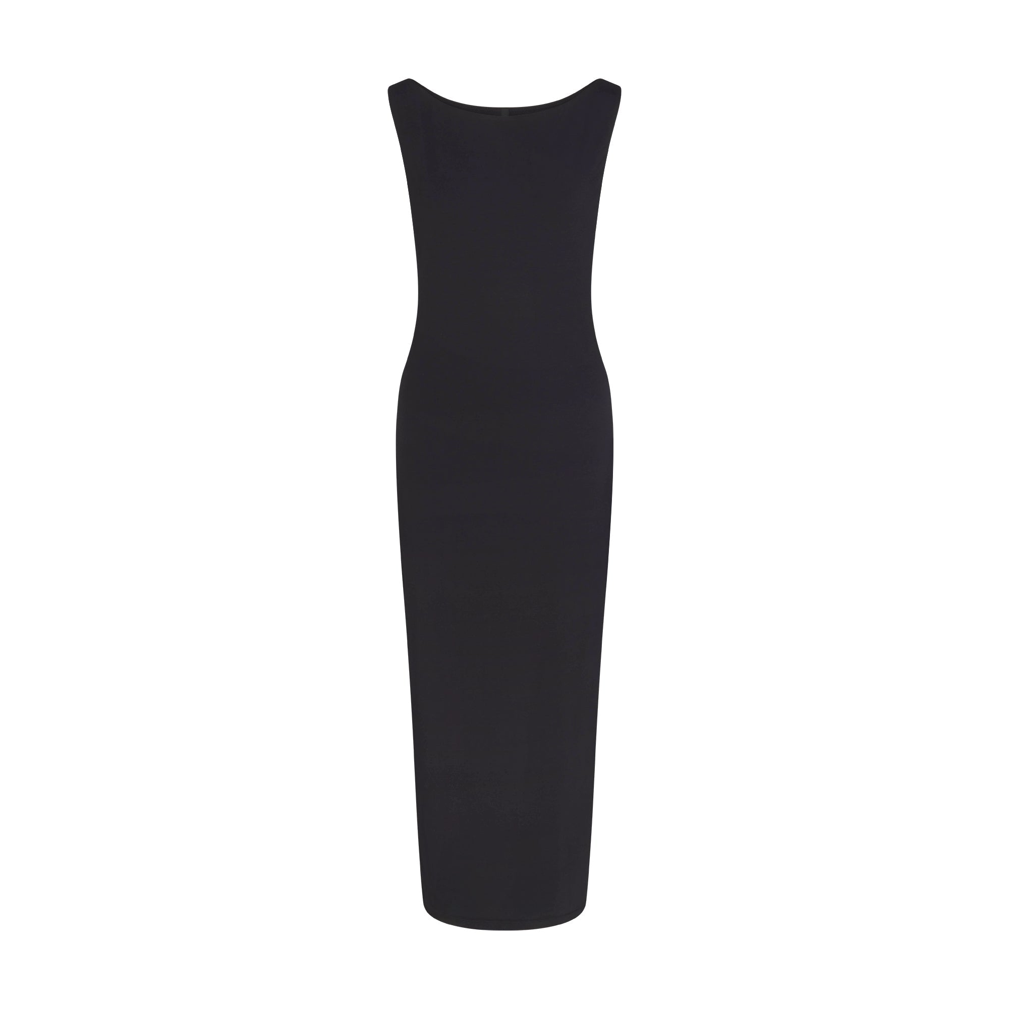 SMOOTH LAYERS CUT OUT LONG DRESS | OBSIDIAN LAYS FLAT ON A WHITE BACKGROUND | FLT