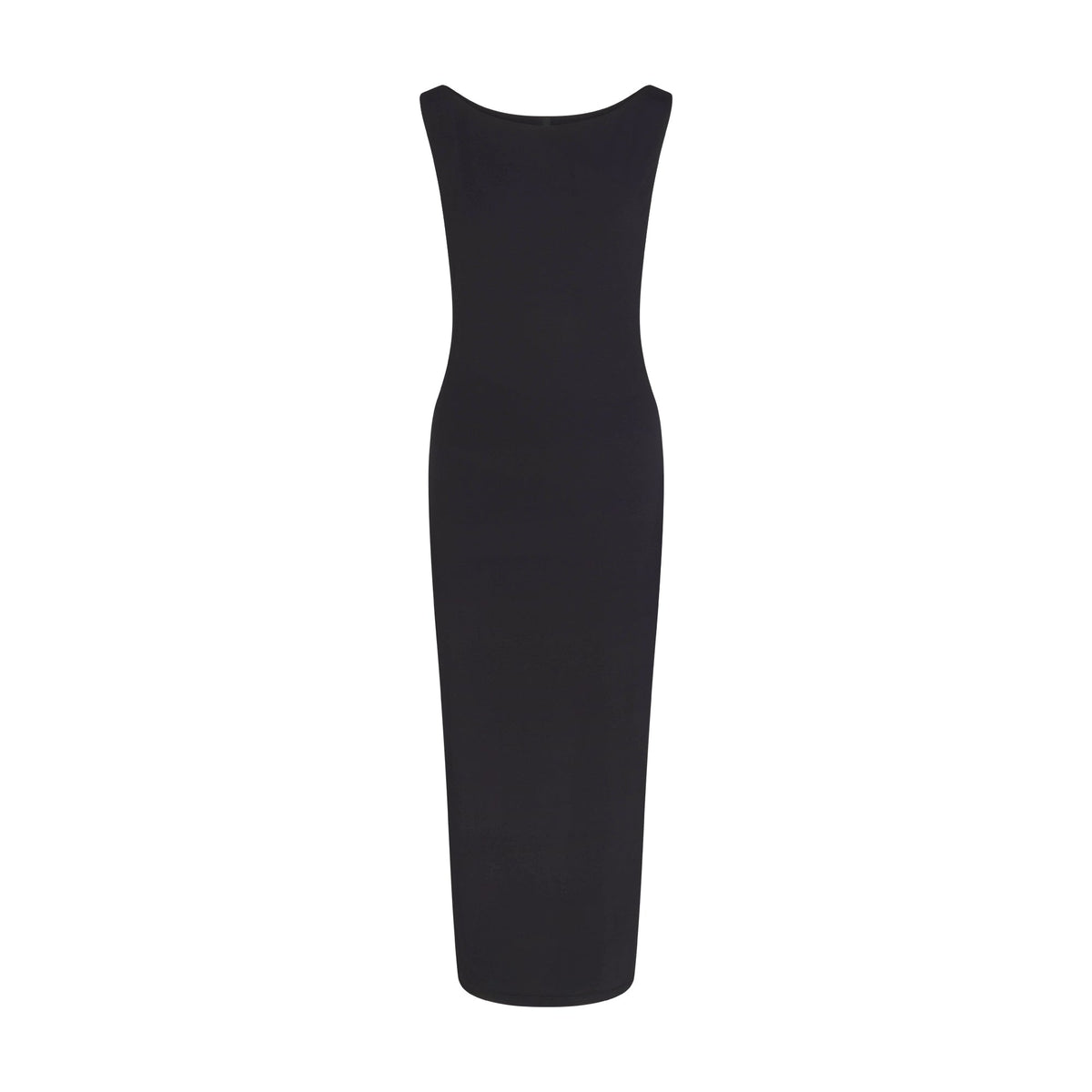 SMOOTH LAYERS CUT OUT LONG DRESS | OBSIDIAN LAYS FLAT ON A WHITE BACKGROUND | FLT