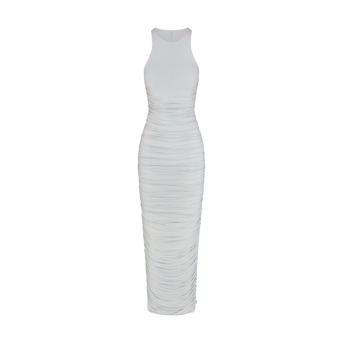 CUPRO JERSEY RUCHED LONG DRESS | PEARL FLAT ON A WHITE BACKGROUND | FLT