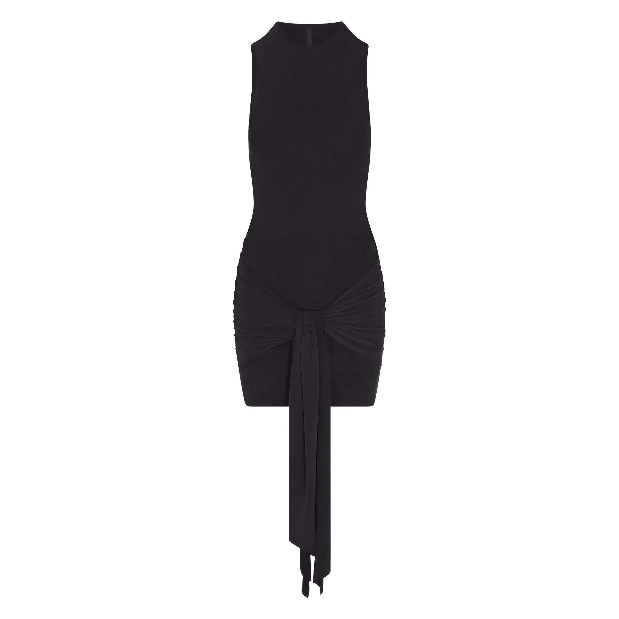 CUPRO JERSEY WRAP MINI DRESS | OBSIDIAN FLAT ON A WHITE BACKGROUND | FLT