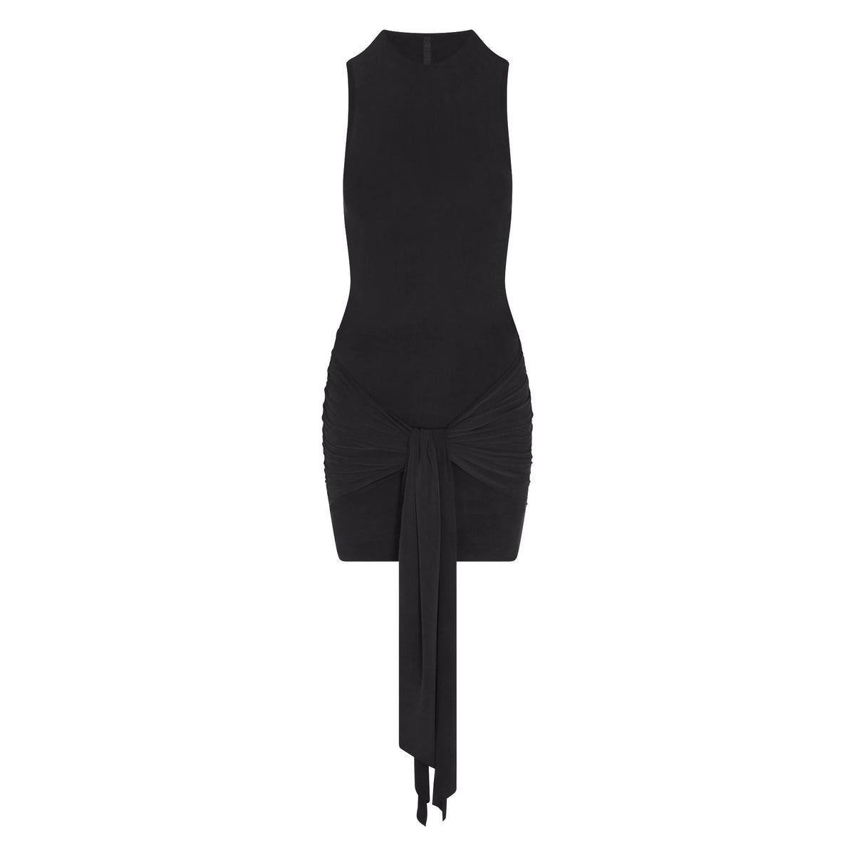 CUPRO JERSEY WRAP MINI DRESS | OBSIDIAN FLAT ON A WHITE BACKGROUND | FLT