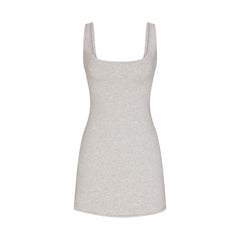 COTTON JERSEY MINI DRESS | LIGHT HEATHER GREY FLAT ON A WHITE BACKGROUND | FLT