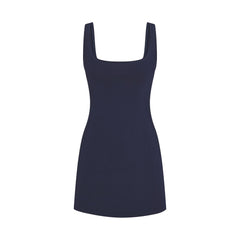 COTTON JERSEY MINI DRESS | NAVY FLAT ON A WHITE BACKGROUND | FLT