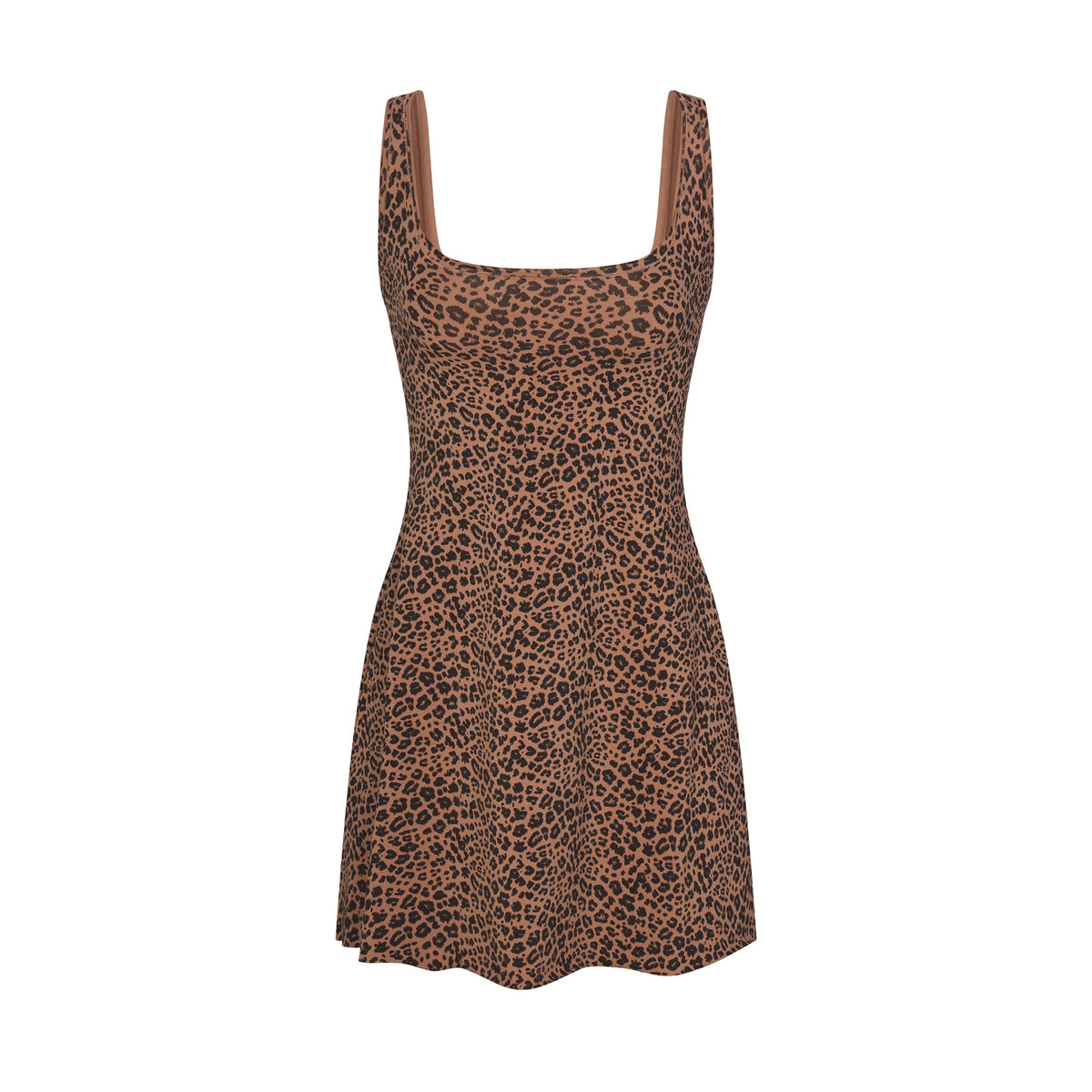 COTTON JERSEY MINI DRESS | SIENNA NATURAL LEOPARD FLAT ON A WHITE BACKGROUND | FLT
