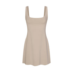 COTTON JERSEY MINI DRESS | STONE FLAT ON A WHITE BACKGROUND | FLT