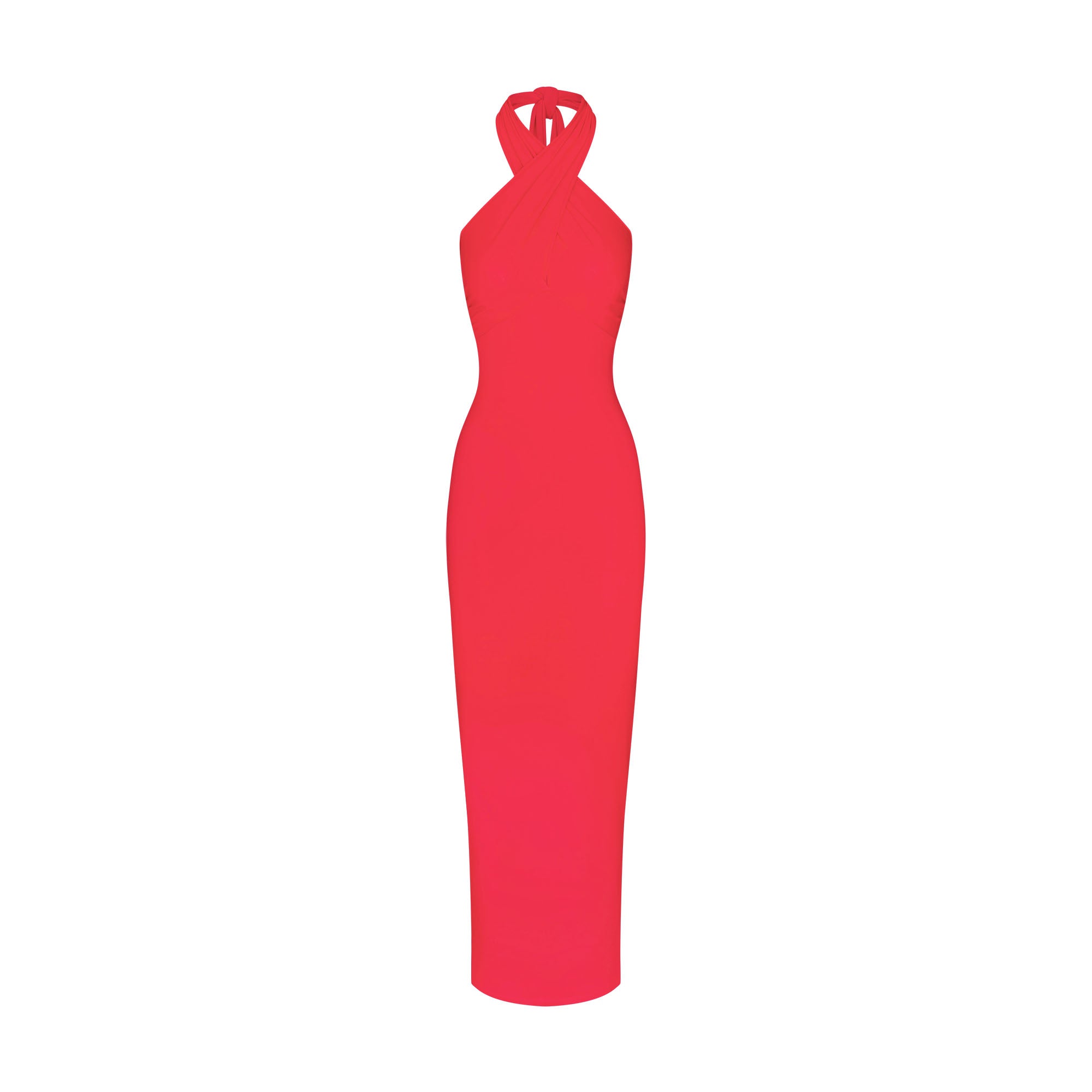 SMOOTH LAYERS CONVERTIBLE LONG DRESS | CARMINE FLAT ON A WHITE BACKGROUND | FLT