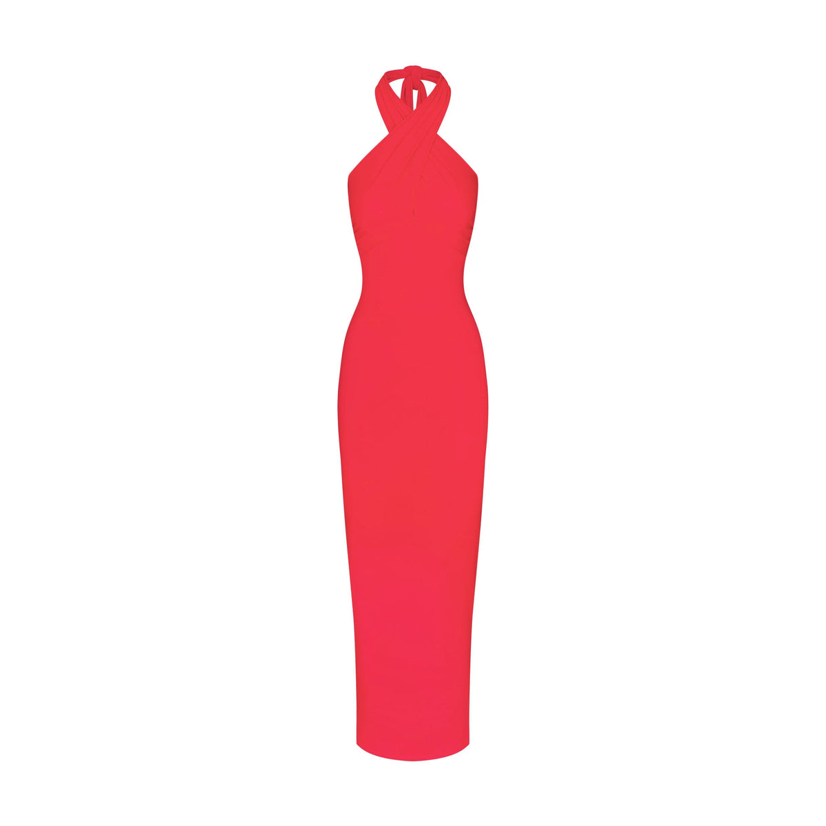 SMOOTH LAYERS CONVERTIBLE LONG DRESS | CARMINE FLAT ON A WHITE BACKGROUND | FLT