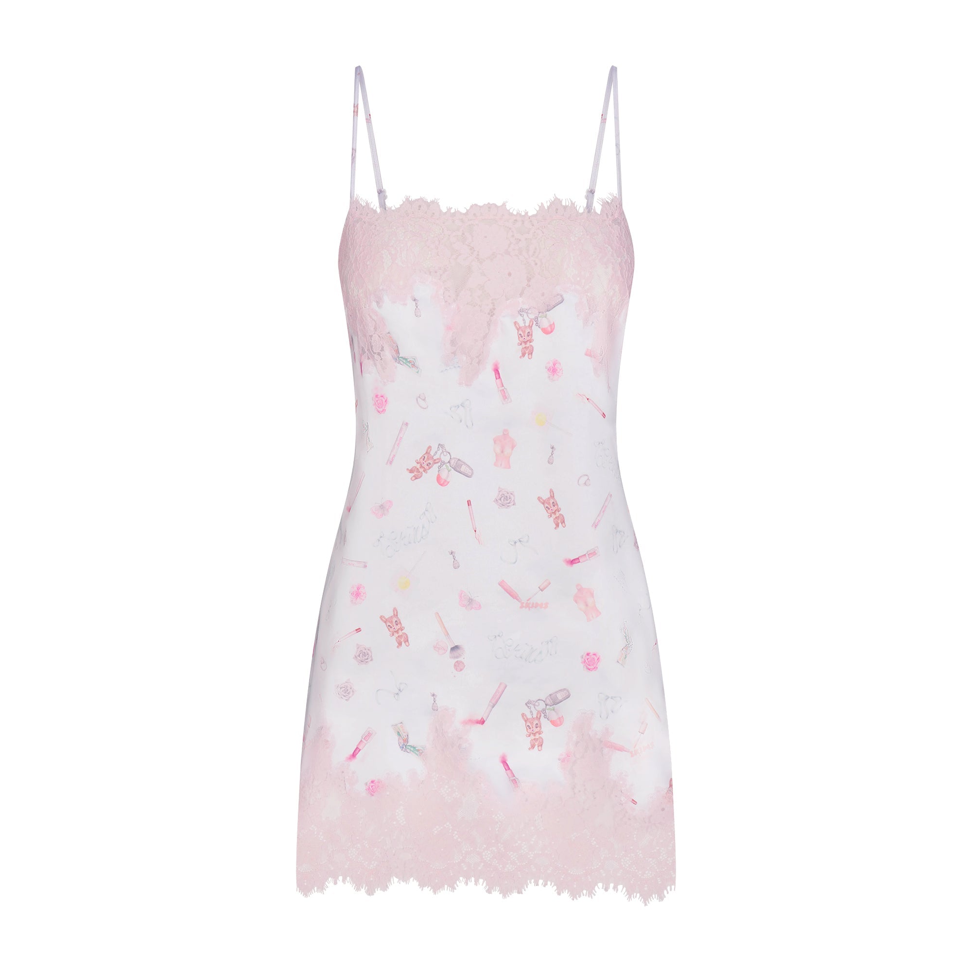 LIGHTWEIGHT SATIN MINI SLIP DRESS | SNOW ESSENTIALS BAG FLAT ON A WHITE BACKGROUND | FLT